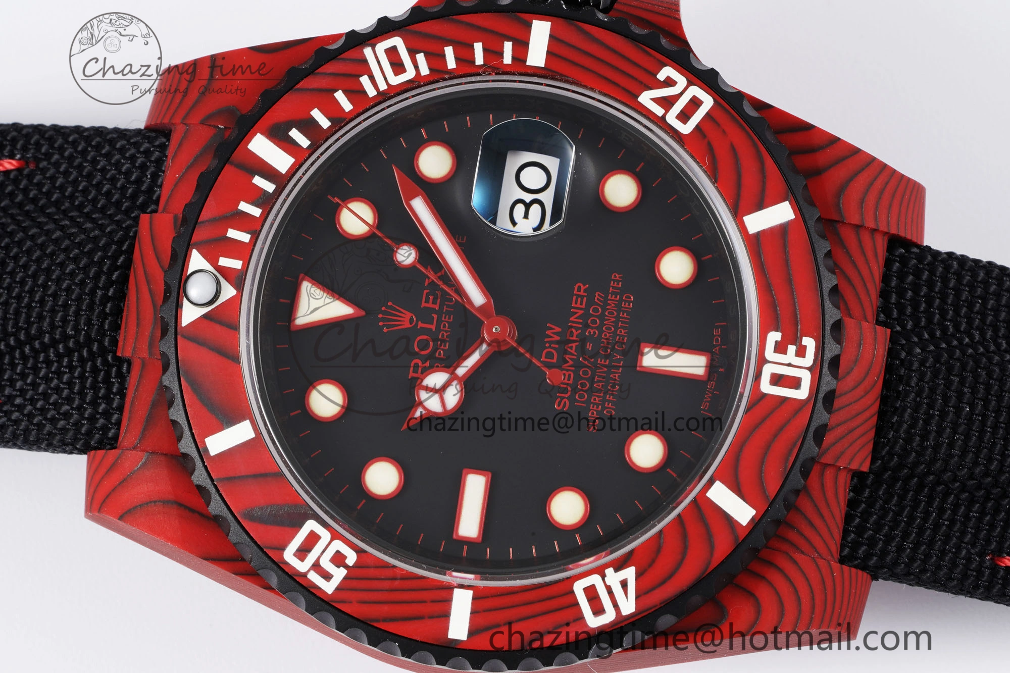 Submariner DIW Red Carbon VSF 1:1 Best Edition Black Dial on Black Nylon Strap VS TechFriendly 2069