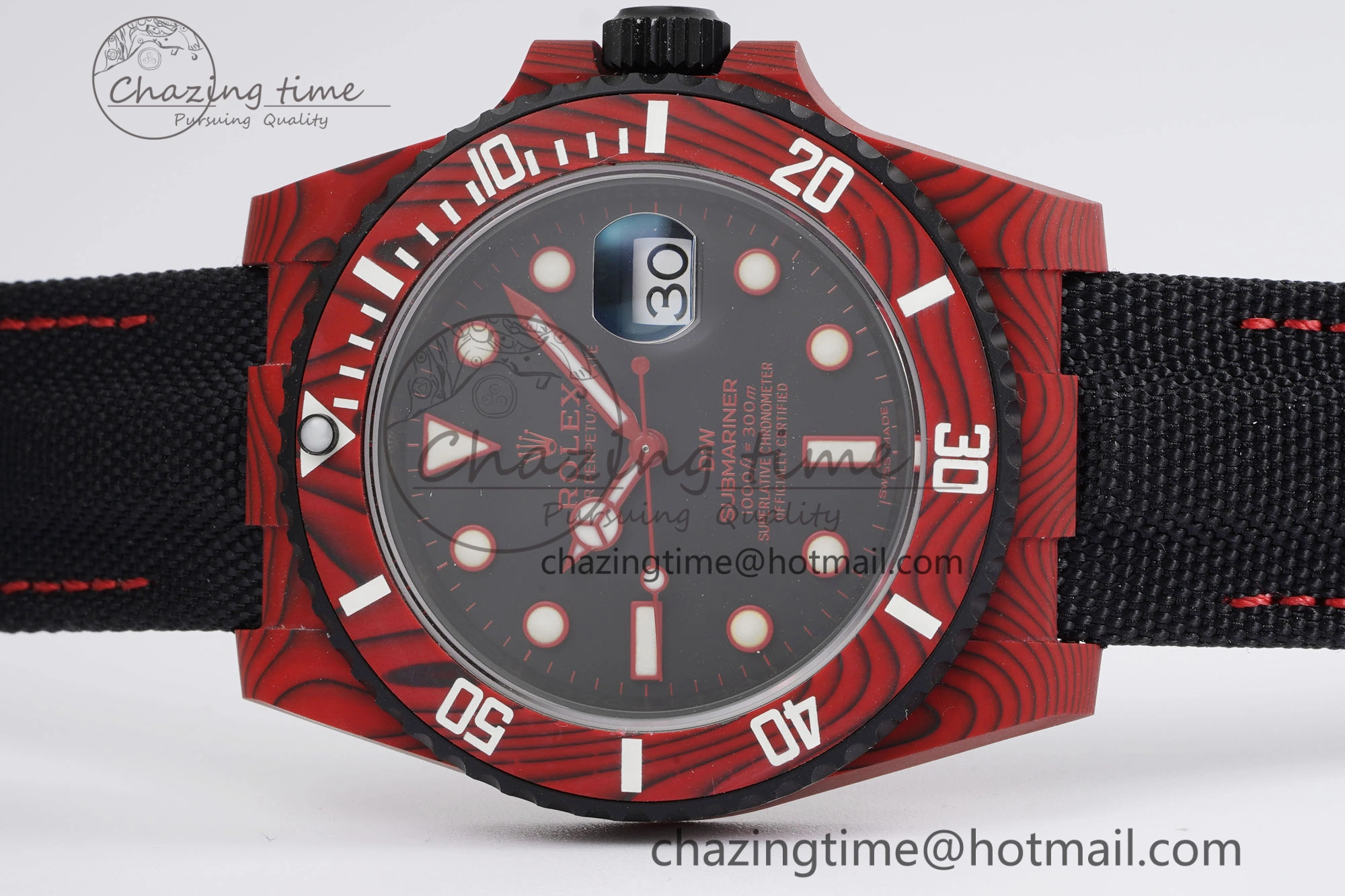 Submariner DIW Red Carbon VSF 1:1 Best Edition Black Dial on Black Nylon Strap VS TechFriendly 2069