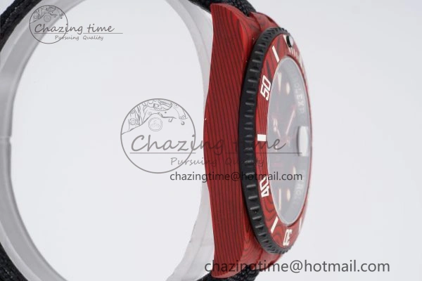 Submariner DIW Red Carbon VSF 1:1 Best Edition Black Dial on Black Nylon Strap VS TechFriendly 2069