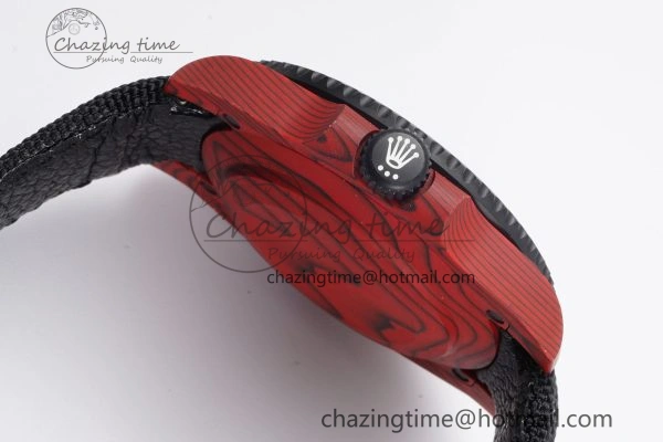 Submariner DIW Red Carbon VSF 1:1 Best Edition Black Dial on Black Nylon Strap VS TechFriendly 2069