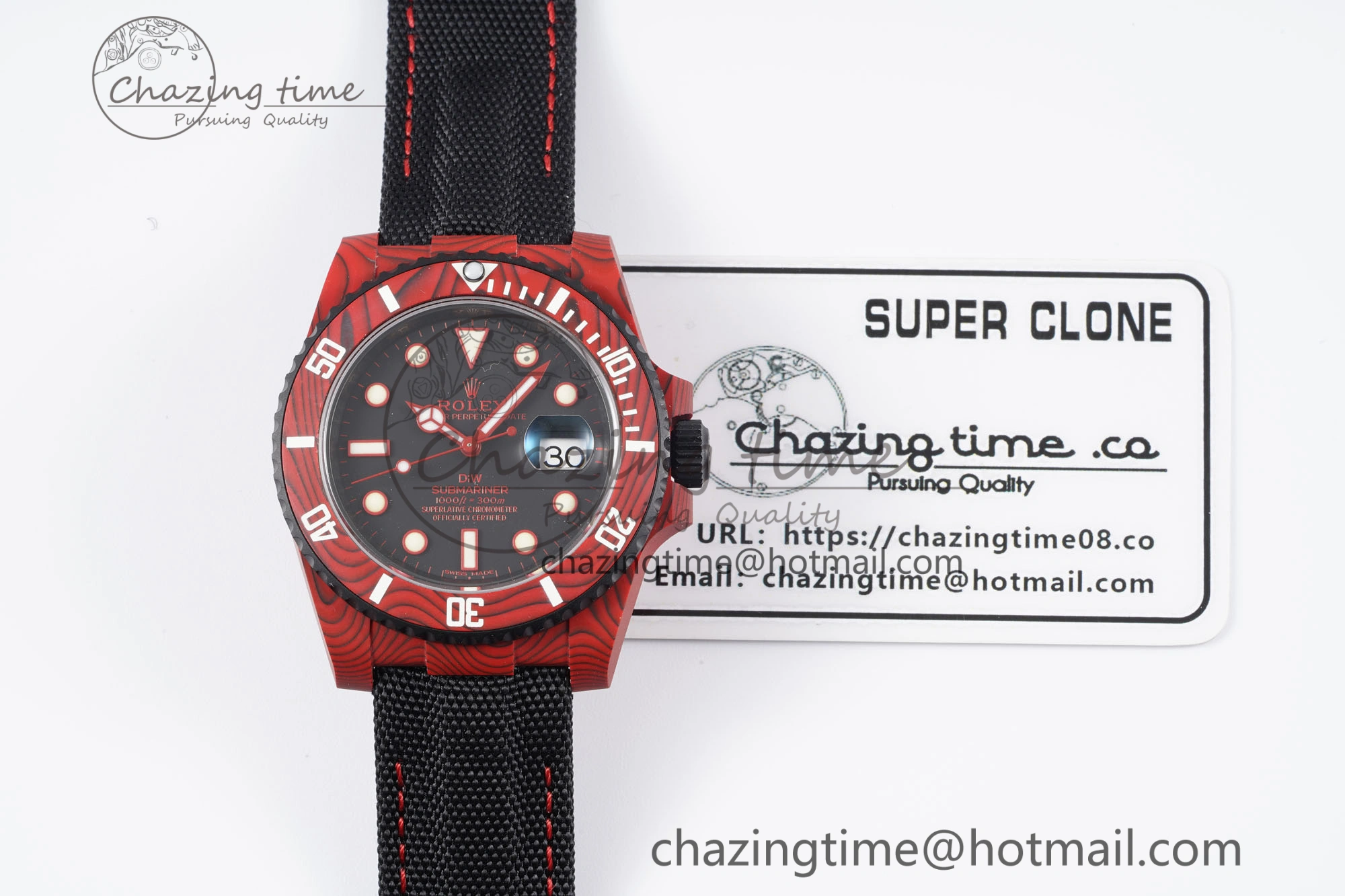 Submariner DIW Red Carbon VSF 1:1 Best Edition Black Dial on Black Nylon Strap VS TechFriendly 2069