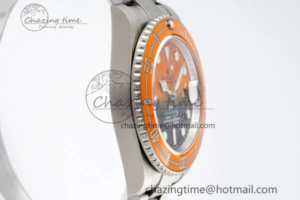 EyeCatching Submariner DIW Sandblasted VSF 1:1 Best Edition Orange Ceramic Bezel Orange Black Dial on SS Bracelet VS 2053