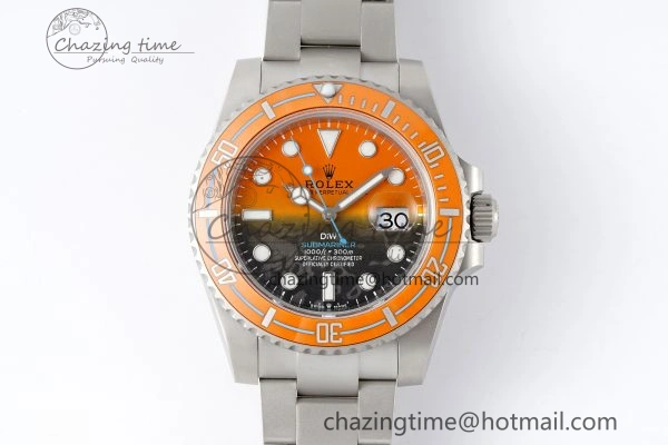 EyeCatching Submariner DIW Sandblasted VSF 1:1 Best Edition Orange Ceramic Bezel Orange Black Dial on SS Bracelet VS 2053
