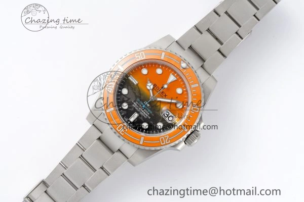 EyeCatching Submariner DIW Sandblasted VSF 1:1 Best Edition Orange Ceramic Bezel Orange Black Dial on SS Bracelet VS 2053