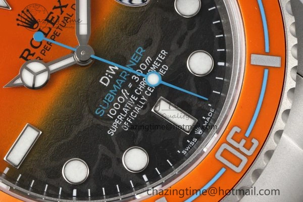 EyeCatching Submariner DIW Sandblasted VSF 1:1 Best Edition Orange Ceramic Bezel Orange Black Dial on SS Bracelet VS 2053