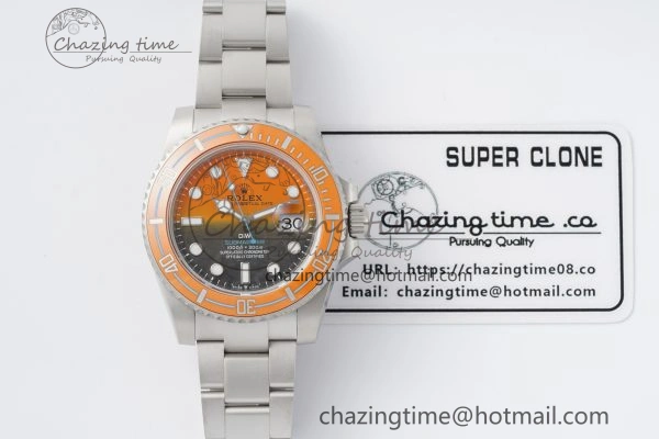 EyeCatching Submariner DIW Sandblasted VSF 1:1 Best Edition Orange Ceramic Bezel Orange Black Dial on SS Bracelet VS 2053