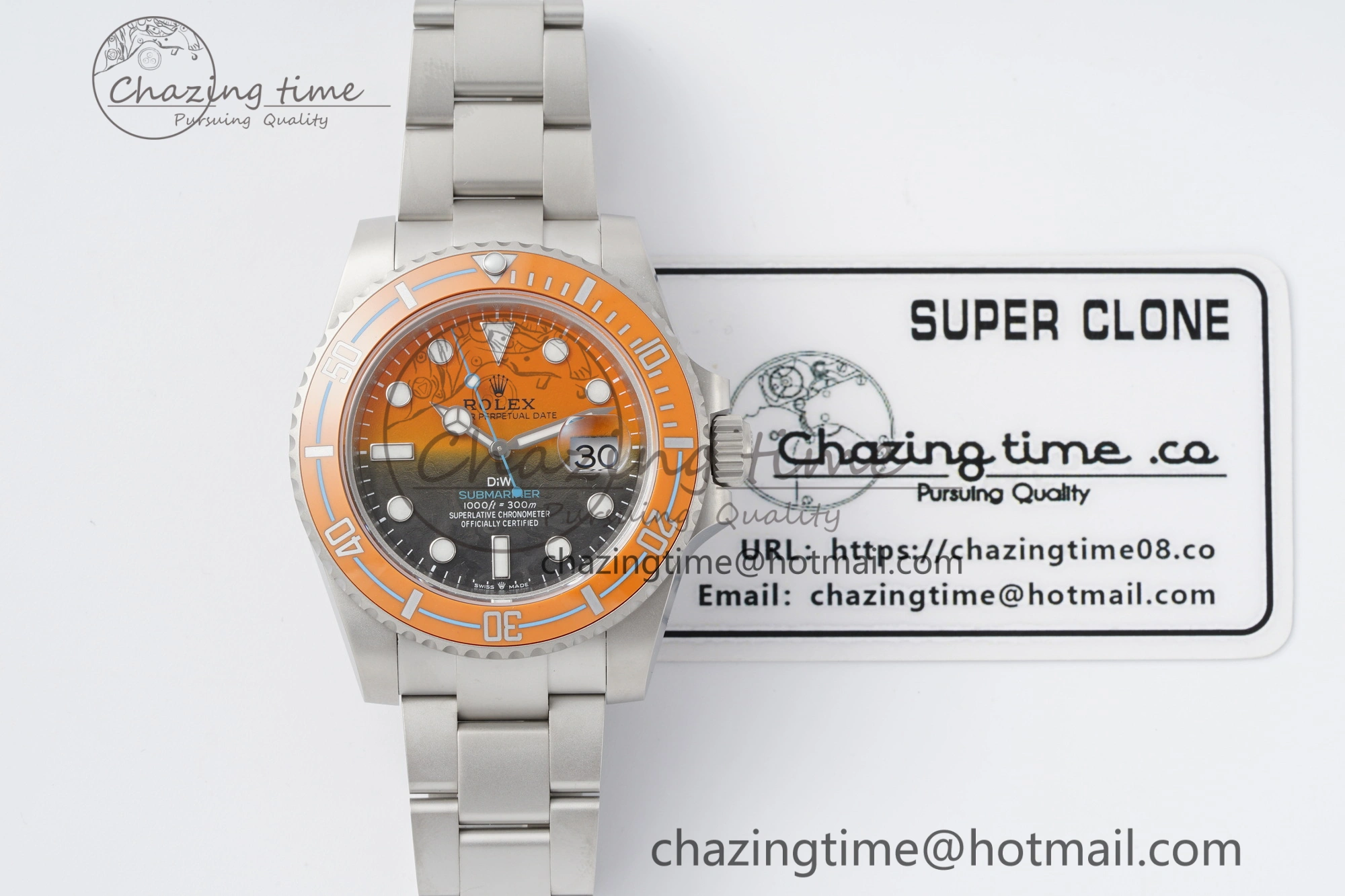 EyeCatching Submariner DIW Sandblasted VSF 1:1 Best Edition Orange Ceramic Bezel Orange Black Dial on SS Bracelet VS 2053