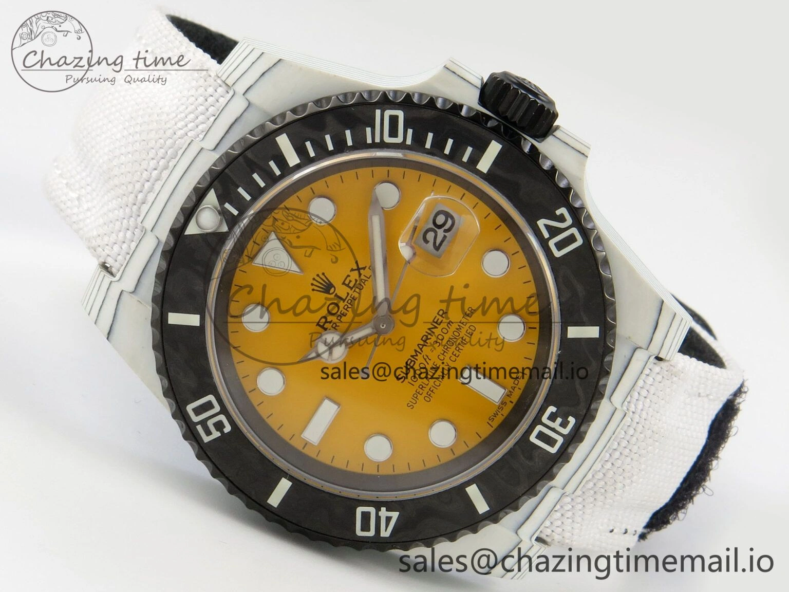 Unique Submariner DIW White Carbon MPF Best Edition Yellow Dial On White Nylon Strap SA 312