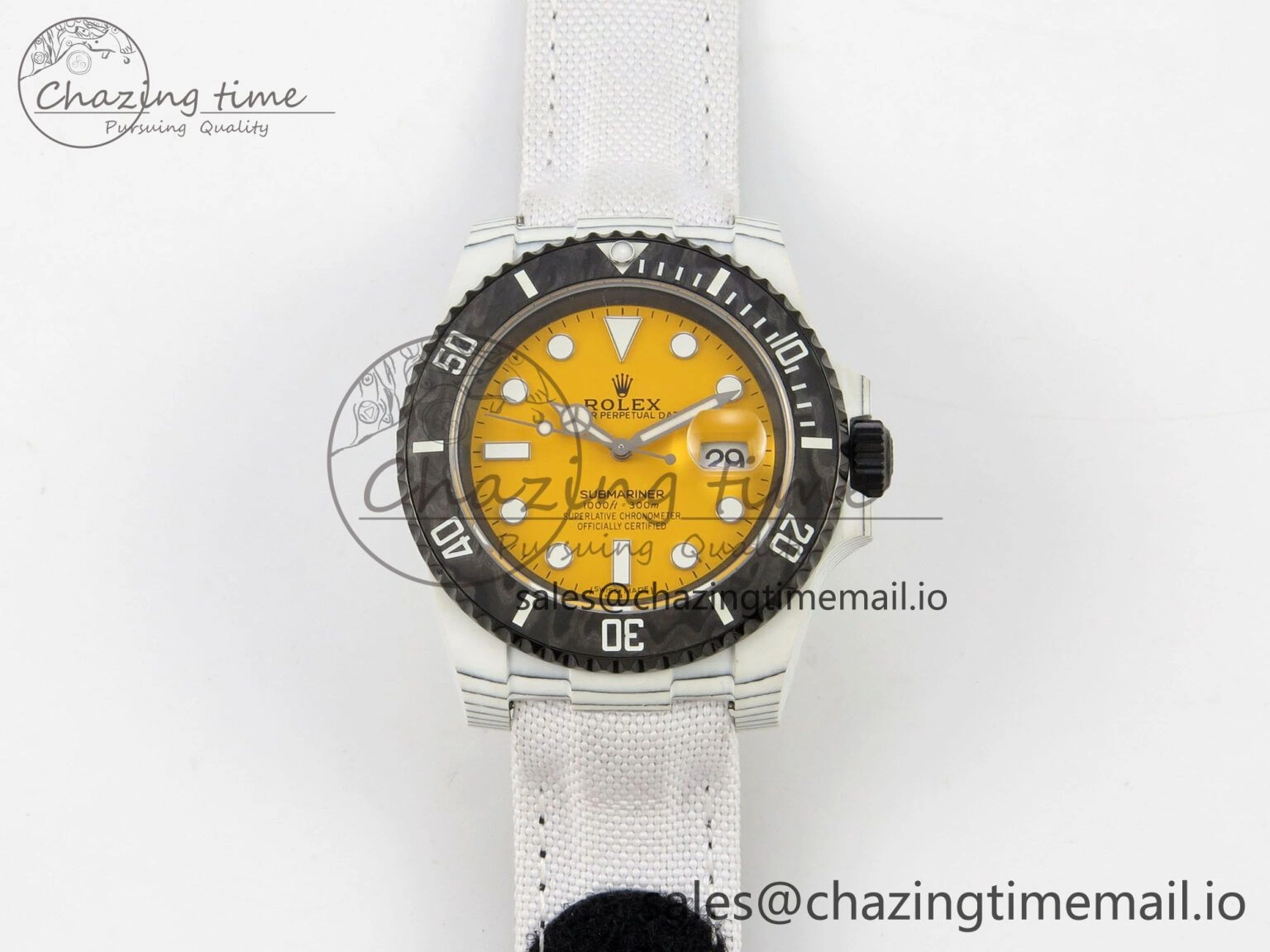 Unique Submariner DIW White Carbon MPF Best Edition Yellow Dial On White Nylon Strap SA 312
