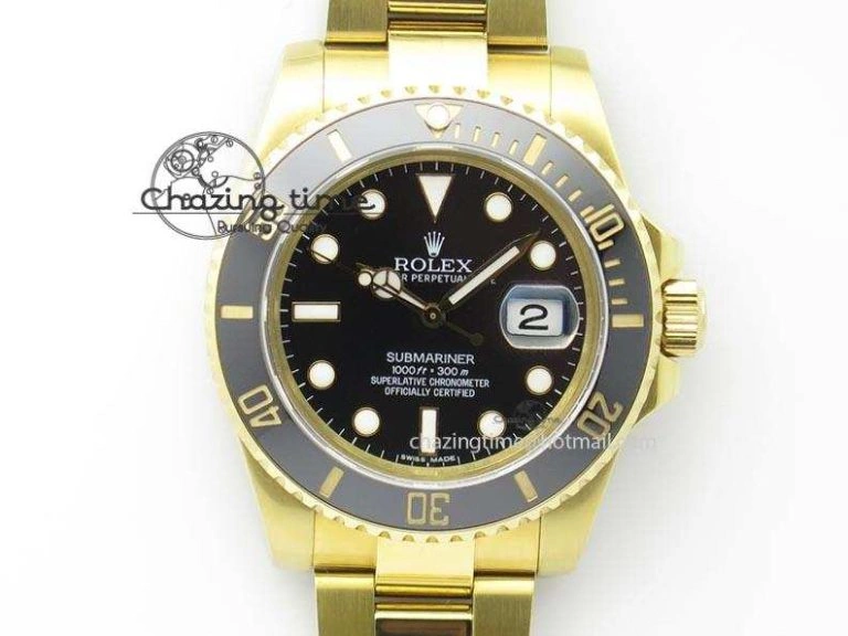 Sporty Submariner Full Gold Black Dial BP Best Edition Swiss ETA 3933