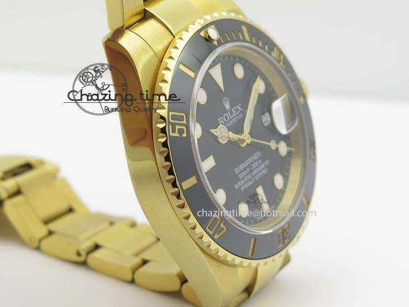 Sporty Submariner Full Gold Black Dial BP Best Edition Swiss ETA 3933
