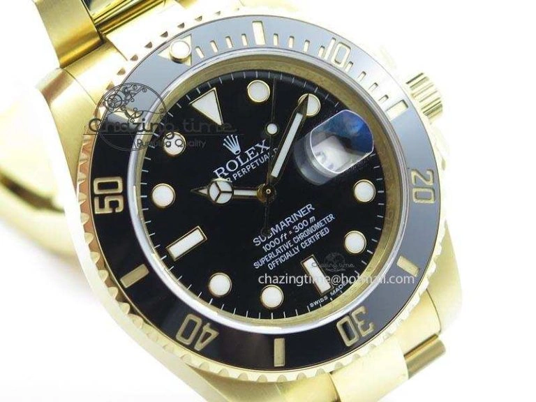 Sporty Submariner Full Gold Black Dial BP Best Edition Swiss ETA 3933