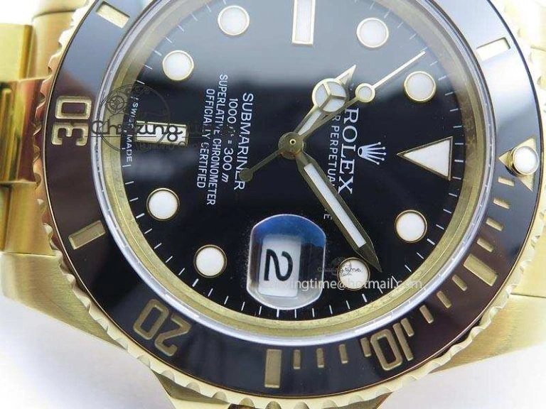 Sporty Submariner Full Gold Black Dial BP Best Edition Swiss ETA 3933