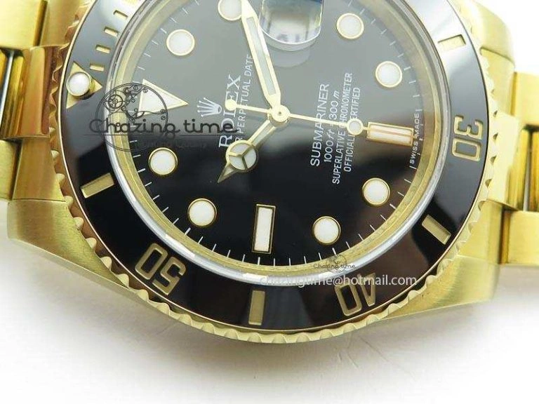 Sporty Submariner Full Gold Black Dial BP Best Edition Swiss ETA 3933