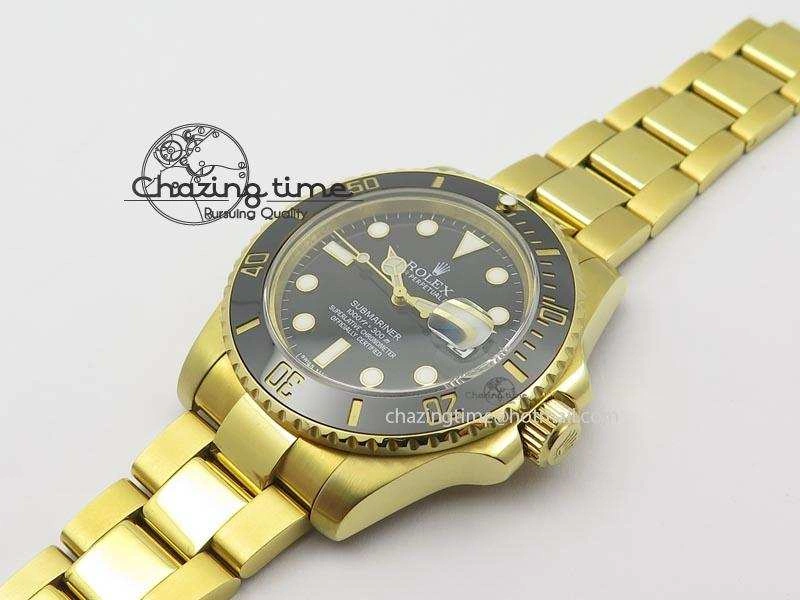 Sporty Submariner Full Gold Black Dial BP Best Edition Swiss ETA 3933