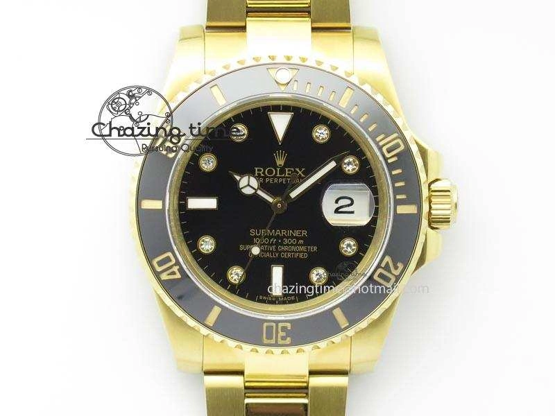 Submariner Full Gold Black Dial Diamond BP Best Edition Swiss ETA Popular 3935