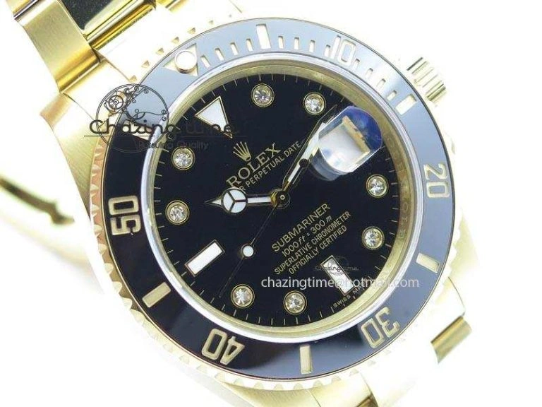 Submariner Full Gold Black Dial Diamond BP Best Edition Swiss ETA Popular 3935
