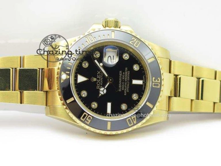 Submariner Full Gold Black Dial Diamond BP Best Edition Swiss ETA Popular 3935