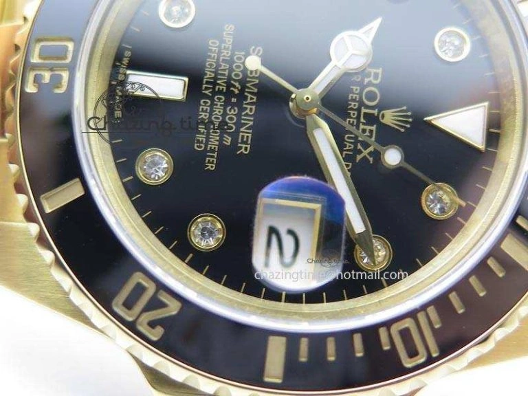 Submariner Full Gold Black Dial Diamond BP Best Edition Swiss ETA Popular 3935