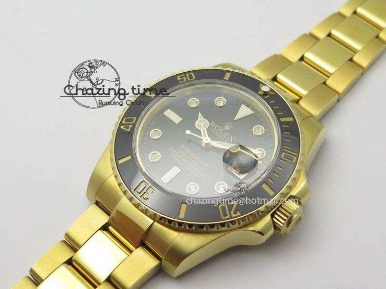 Submariner Full Gold Black Dial Diamond BP Best Edition Swiss ETA Popular 3935