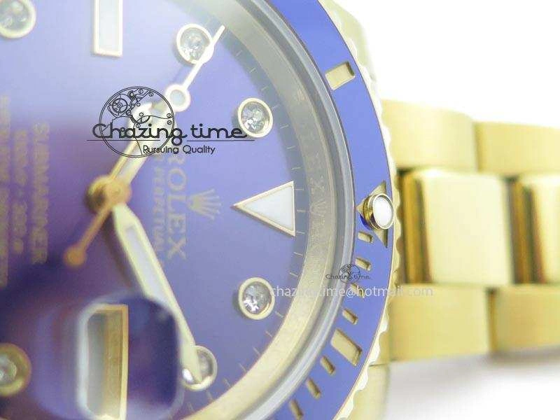 Submariner Full Gold Blue Dial Diamond BP Best Edition Swiss ETA Minimalist 3930