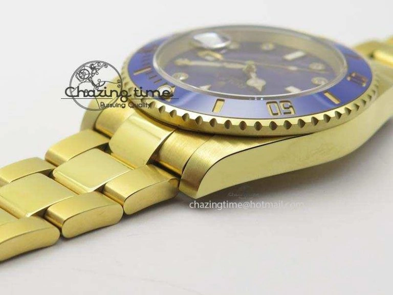 Submariner Full Gold Blue Dial Diamond BP Best Edition Swiss ETA Minimalist 3930