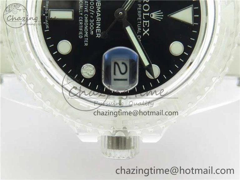 StreetReady Submariner Phantomlab Transparent 3AF Best Edition Black Dial on White Rubber Strap VR 2623