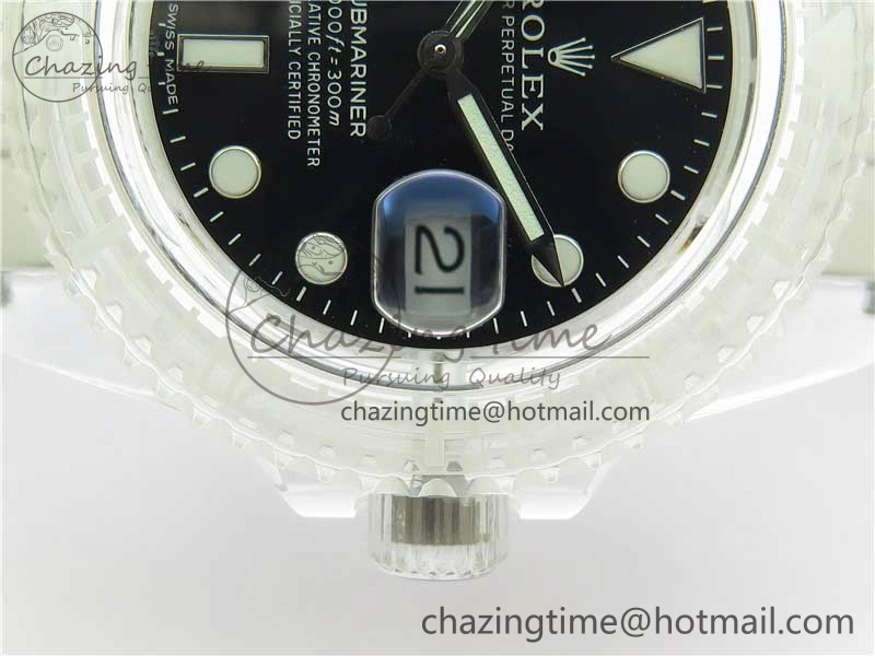 StreetReady Submariner Phantomlab Transparent 3AF Best Edition Black Dial on White Rubber Strap VR 2623