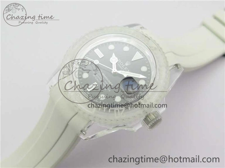 StreetReady Submariner Phantomlab Transparent 3AF Best Edition Black Dial on White Rubber Strap VR 2623