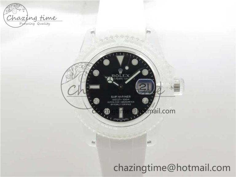 StreetReady Submariner Phantomlab Transparent 3AF Best Edition Black Dial on White Rubber Strap VR 2623