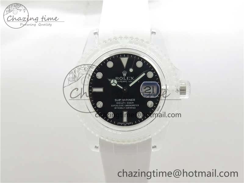 StreetReady Submariner Phantomlab Transparent 3AF Best Edition Black Dial on White Rubber Strap VR 2623