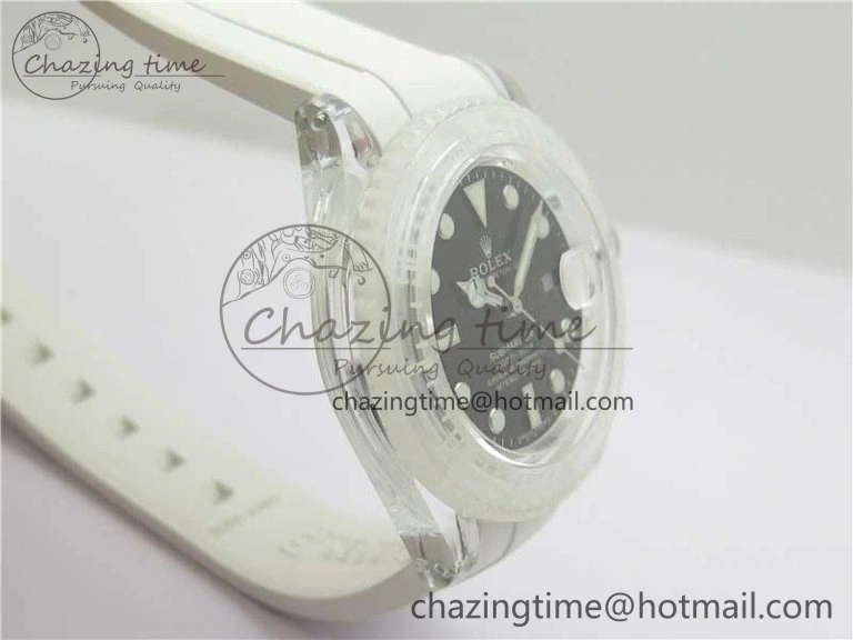 StreetReady Submariner Phantomlab Transparent 3AF Best Edition Black Dial on White Rubber Strap VR 2623