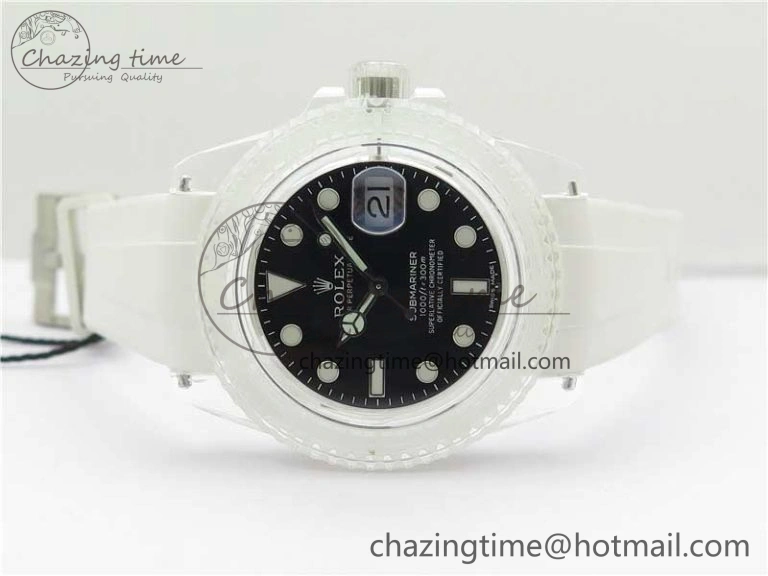 StreetReady Submariner Phantomlab Transparent 3AF Best Edition Black Dial on White Rubber Strap VR 2623
