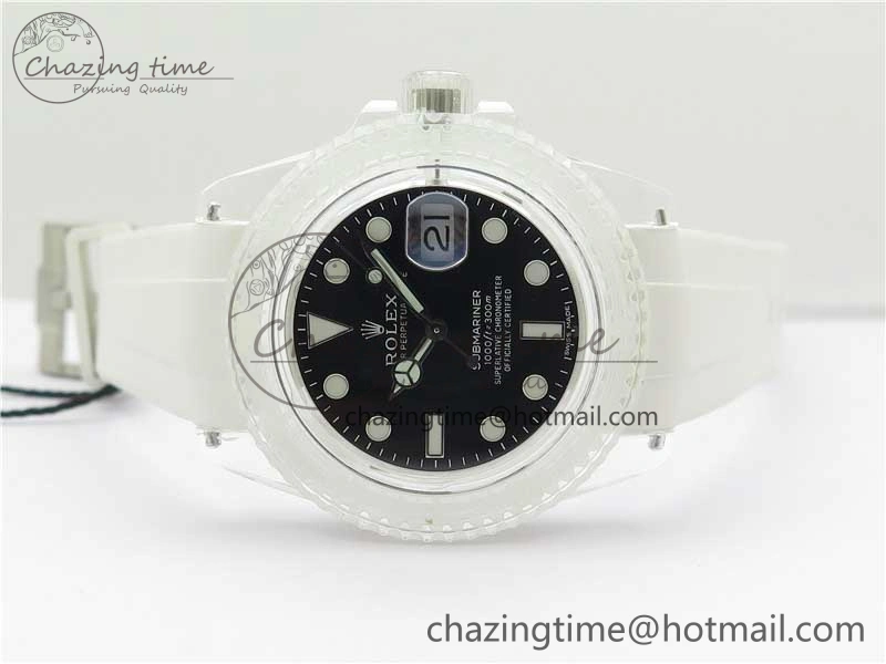 StreetReady Submariner Phantomlab Transparent 3AF Best Edition Black Dial on White Rubber Strap VR 2623