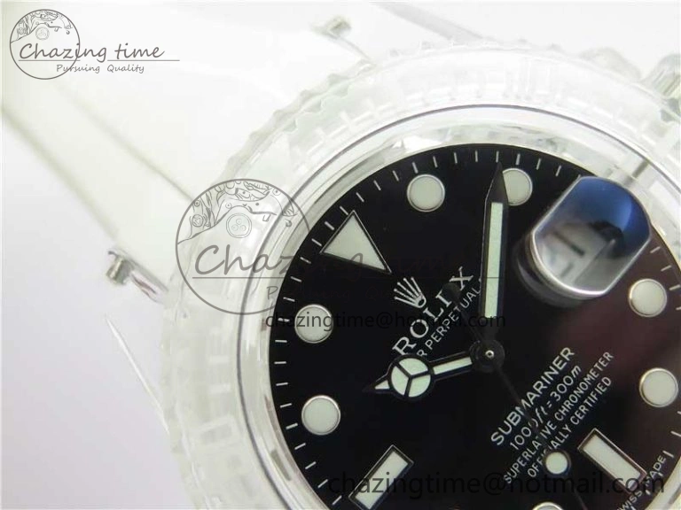 StreetReady Submariner Phantomlab Transparent 3AF Best Edition Black Dial on White Rubber Strap VR 2623