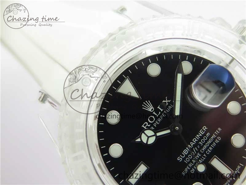 StreetReady Submariner Phantomlab Transparent 3AF Best Edition Black Dial on White Rubber Strap VR 2623