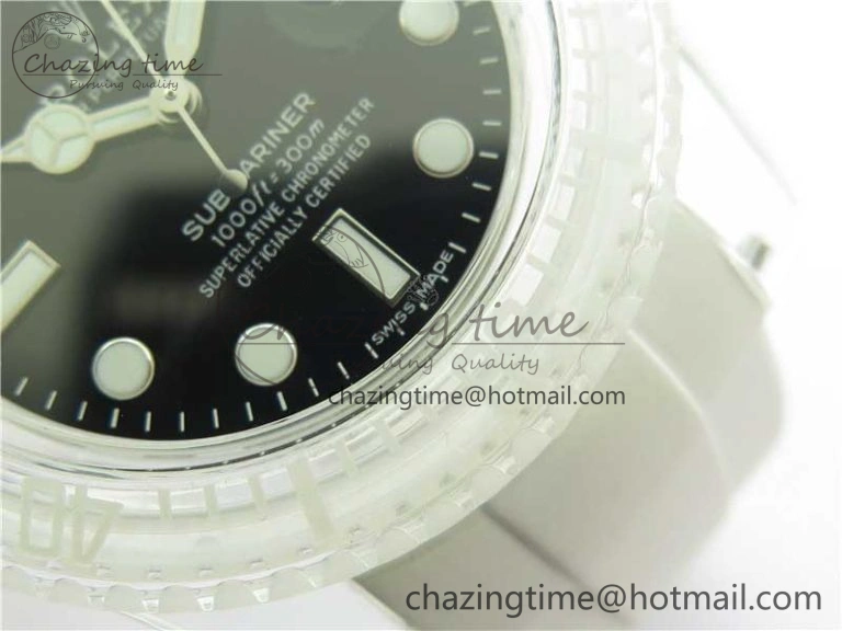 StreetReady Submariner Phantomlab Transparent 3AF Best Edition Black Dial on White Rubber Strap VR 2623