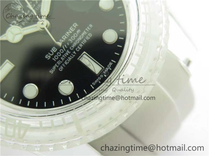 StreetReady Submariner Phantomlab Transparent 3AF Best Edition Black Dial on White Rubber Strap VR 2623