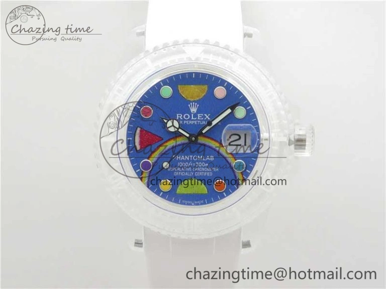 Resilient Submariner Phantomlab Transparent 3AF Best Edition Blue Fruit Dial on White Rubber Strap VR 2620