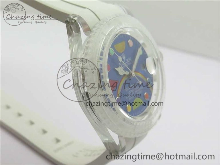Resilient Submariner Phantomlab Transparent 3AF Best Edition Blue Fruit Dial on White Rubber Strap VR 2620