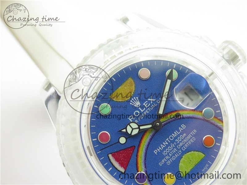 Resilient Submariner Phantomlab Transparent 3AF Best Edition Blue Fruit Dial on White Rubber Strap VR 2620