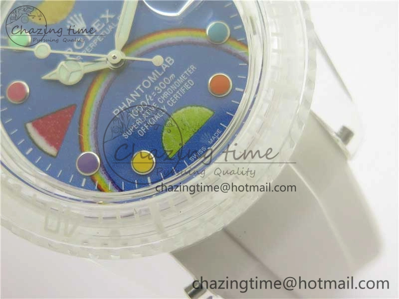 Resilient Submariner Phantomlab Transparent 3AF Best Edition Blue Fruit Dial on White Rubber Strap VR 2620