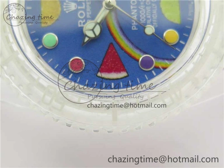 Resilient Submariner Phantomlab Transparent 3AF Best Edition Blue Fruit Dial on White Rubber Strap VR 2620