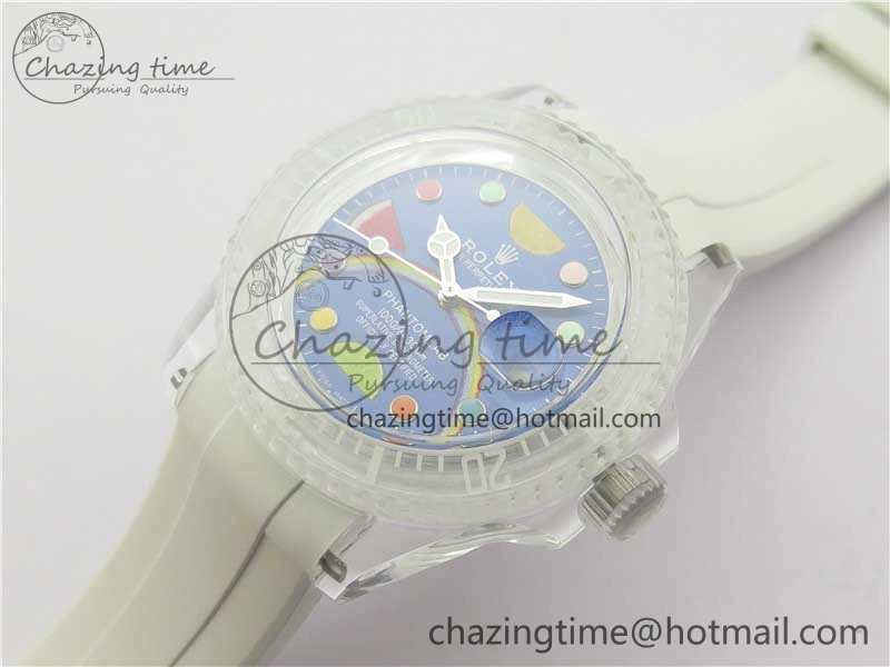 Resilient Submariner Phantomlab Transparent 3AF Best Edition Blue Fruit Dial on White Rubber Strap VR 2620