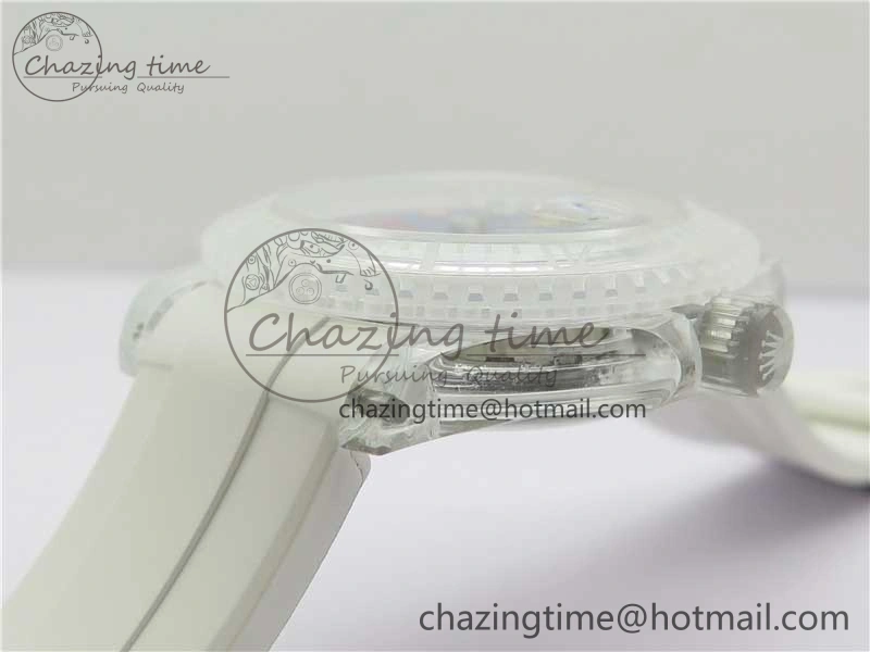 Resilient Submariner Phantomlab Transparent 3AF Best Edition Blue Fruit Dial on White Rubber Strap VR 2620