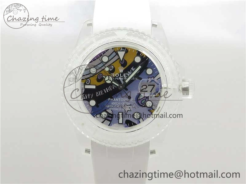 AllSeason Submariner Phantomlab Transparent 3AF Best Edition Blue Space Dial on White Rubber Strap VR 2618