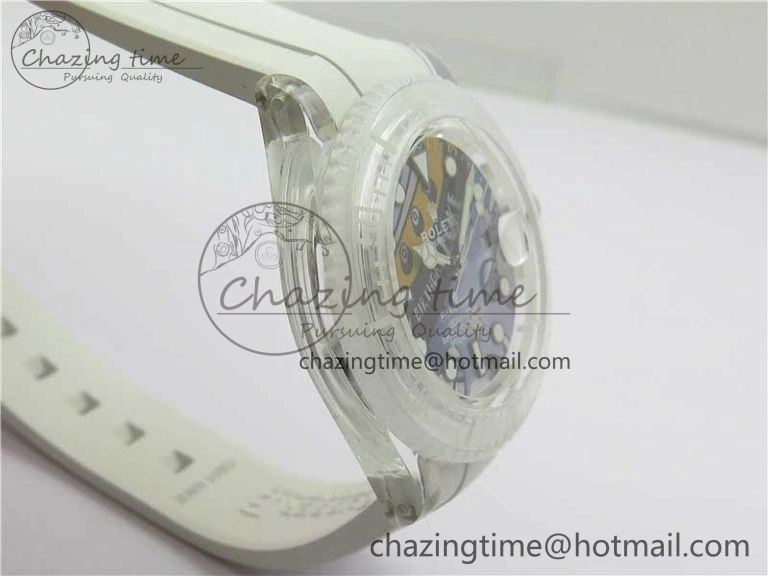 AllSeason Submariner Phantomlab Transparent 3AF Best Edition Blue Space Dial on White Rubber Strap VR 2618