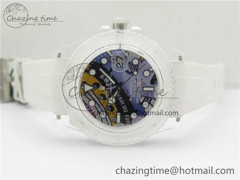 AllSeason Submariner Phantomlab Transparent 3AF Best Edition Blue Space Dial on White Rubber Strap VR 2618