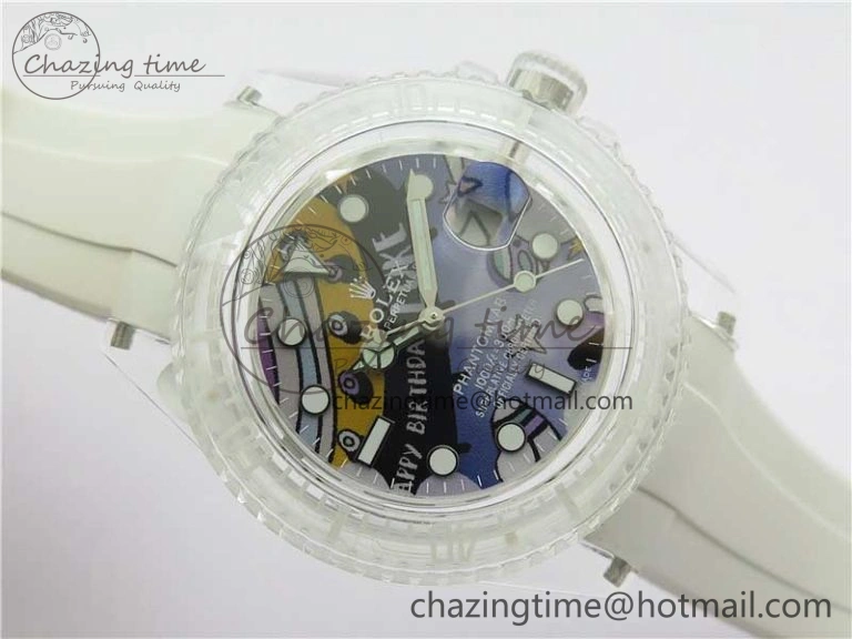 AllSeason Submariner Phantomlab Transparent 3AF Best Edition Blue Space Dial on White Rubber Strap VR 2618