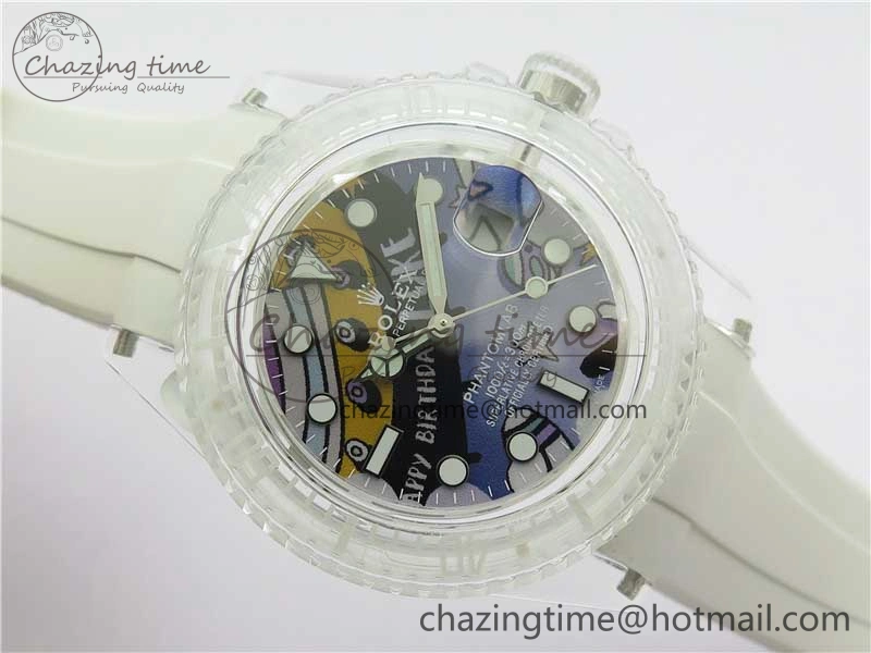 AllSeason Submariner Phantomlab Transparent 3AF Best Edition Blue Space Dial on White Rubber Strap VR 2618